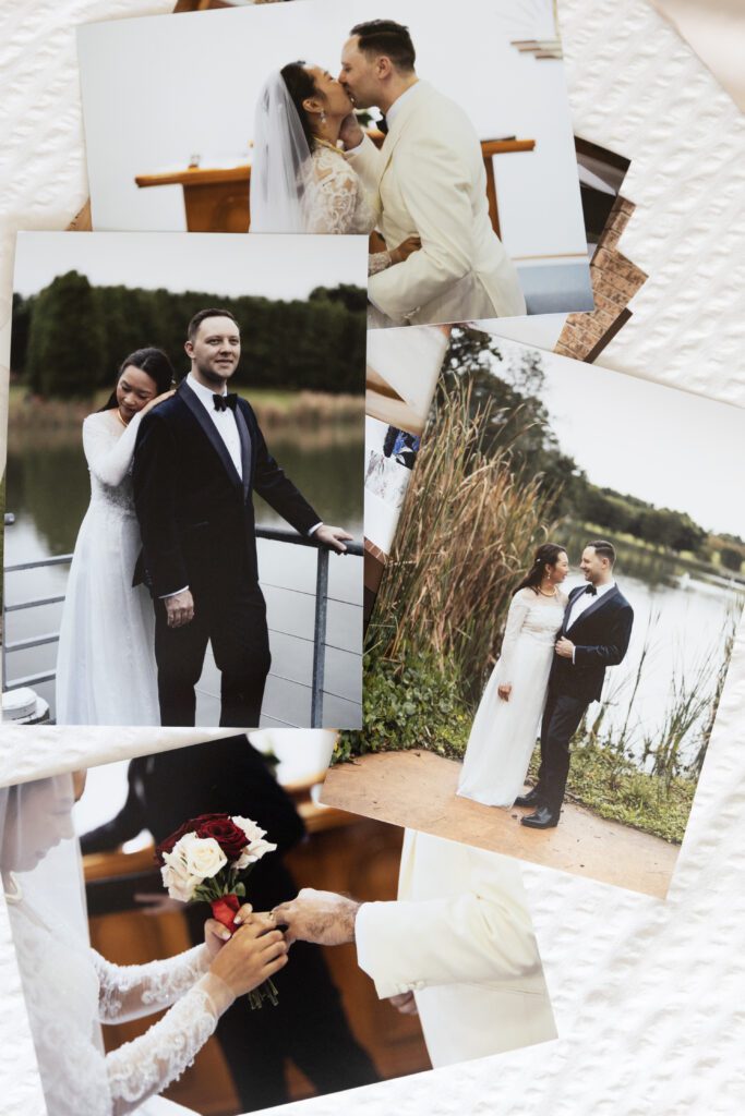 several wedding photos printed on fine art paper